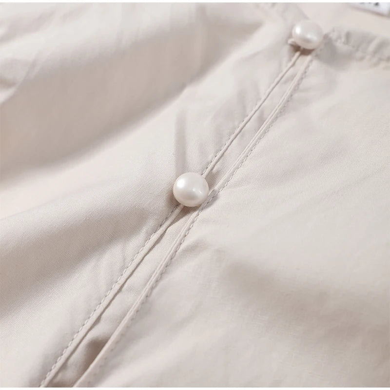 Elegant Chic Ruffle Hem Women's Shirt Flare Sleeve Single Breasted Drawstring Pleat Cropped Shirts 2026 Spring Summer Lady Top
