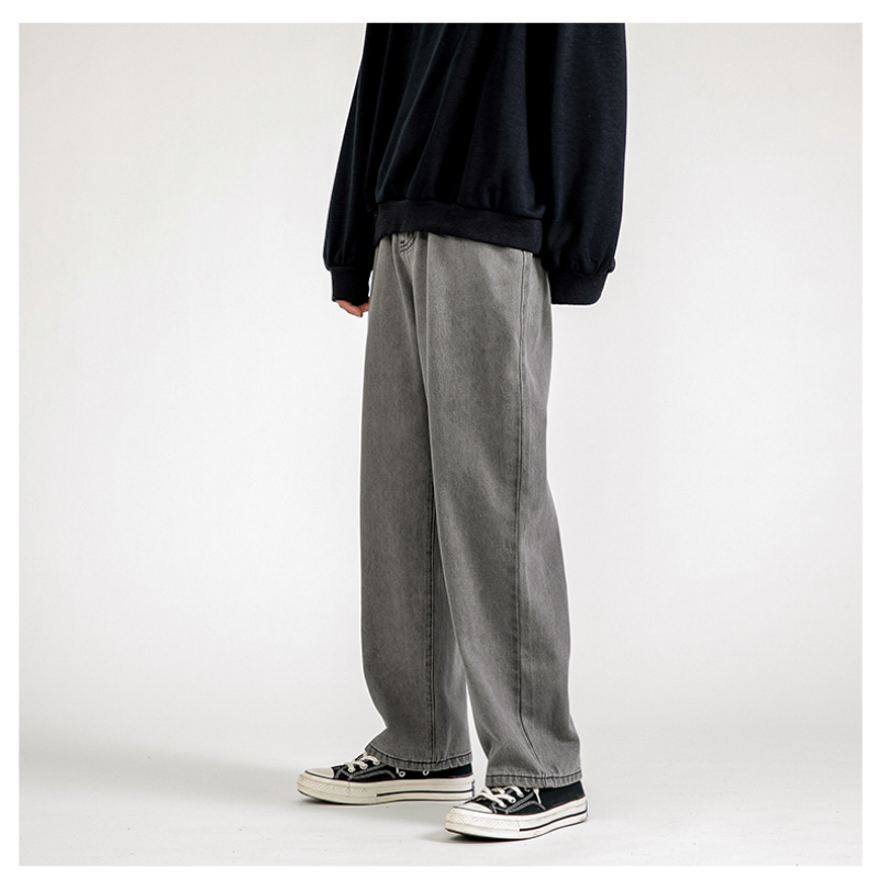 2023 New Korean Fashion Men's Baggy Jeans Classic Unisex Man Straight Denim Wide-leg Pants Hip Hop Bagy Light Blue Grey Black