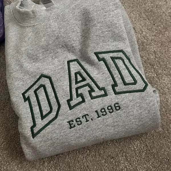 Custom Embroidered Sweatshirt, Name On Sleeve With Heart, Grandpa Shirt With Date, Daddy Est Year Shirt, Gift For New Dad