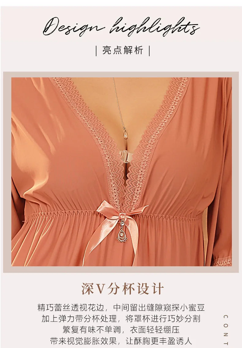 Fdfklak M-3XL Women’s Nightgowns Sexy Lace Deep V Neck Sleepshirt Mesh Short Sleeve Summer Nightdress Female Nightwear Dress