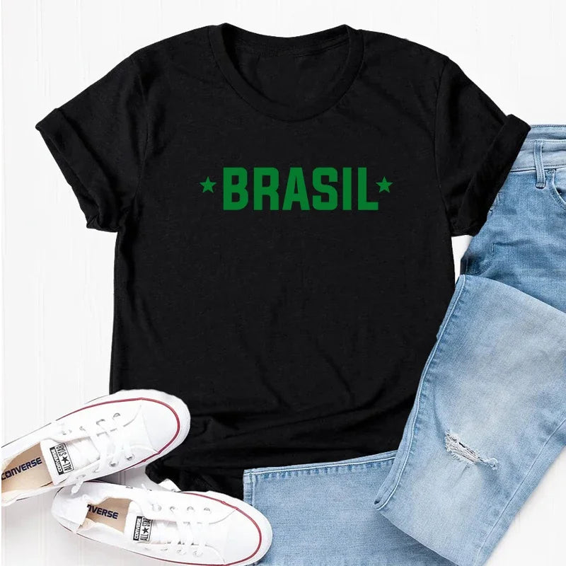 Brasil T-Shirt Women Men Brazil Tee Brazilian Letter Print Tshirt Portugues Please Cotton Short Sleeve Tops Aesthetic Clothing