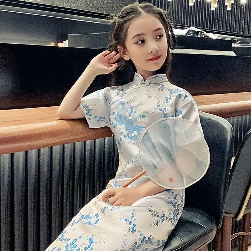 Summer Modern Cheongsam Children Girls Dresses Baby Fashion Kids Clothes Chinese Style Girl Dress Vestidos Casual Qipao Costumes