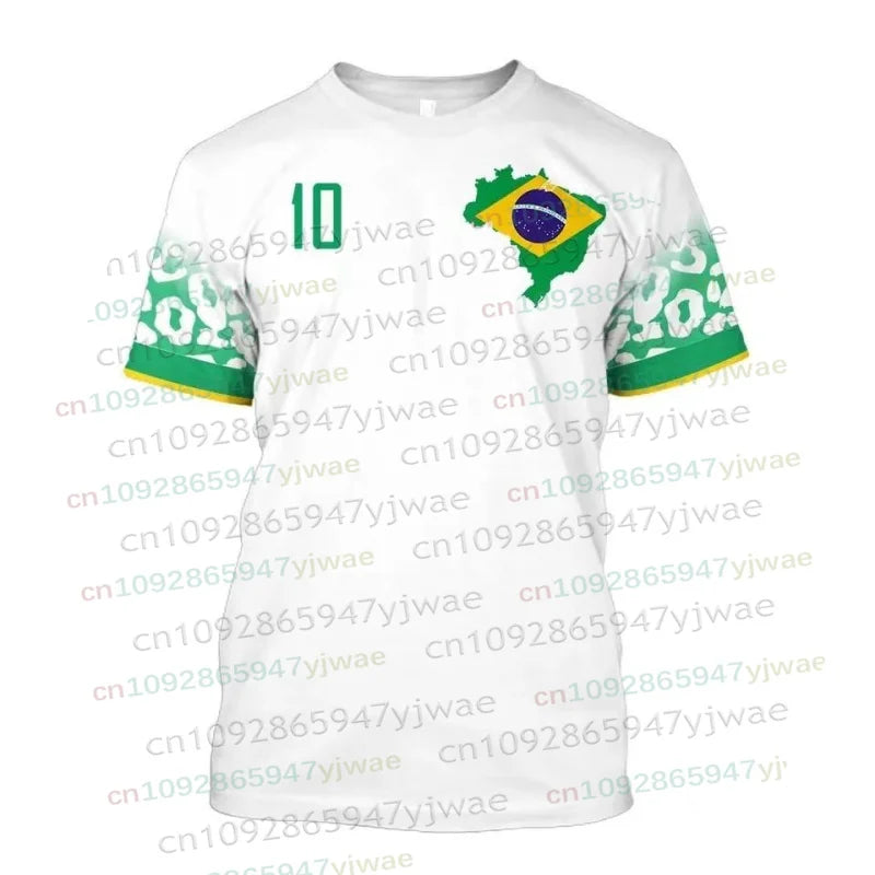 Brazil Flag Map 3D Print TShirt Men Brazilian Football Pattern T-Shirts Summer Street Sports Round Neck Men's Short Sleeve Tees