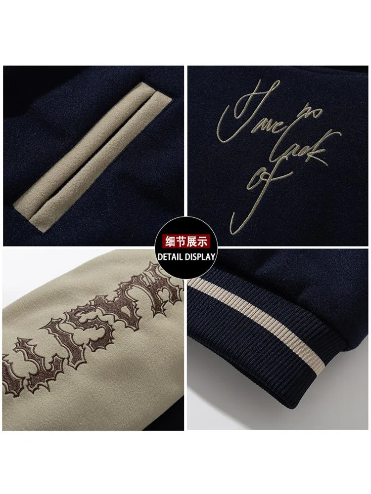 Man Baseball Jacket Winter Letter Embroidery Varsity Jacket Women American Vintage Coat Warm Fashion Hip Hop Original Original