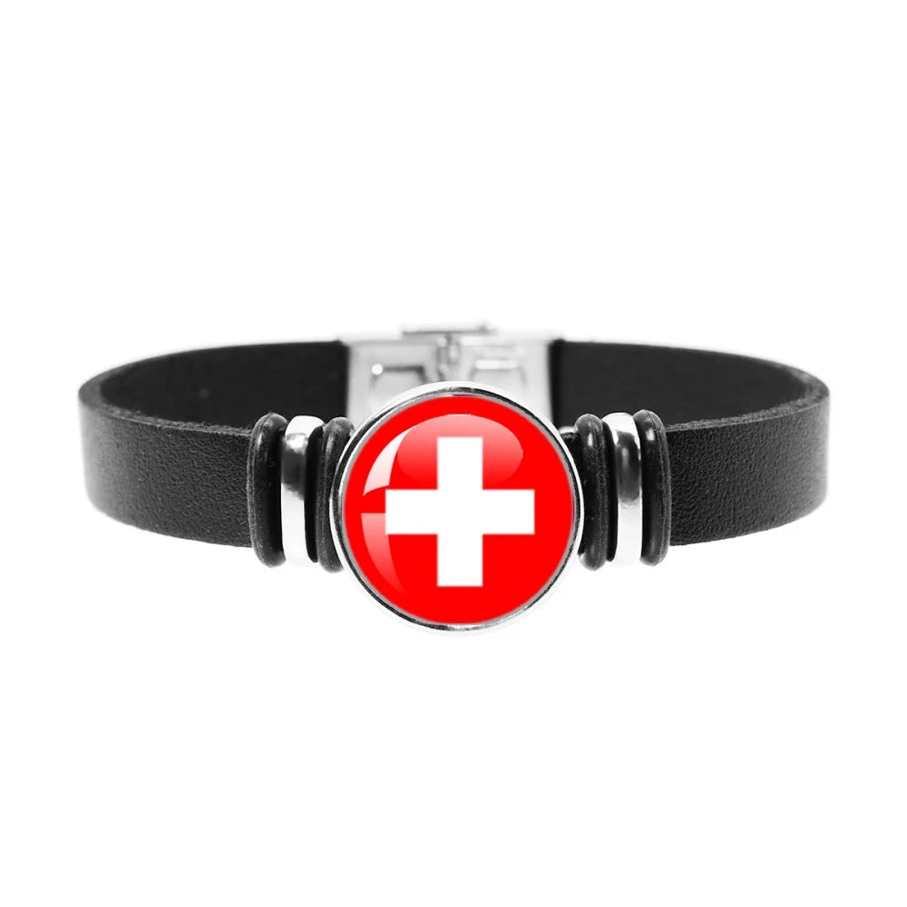 National Flag Bracelet Swiss Mexico Brazil Haiti Australia Germany Watch Strap Leather Bracelet Bangle Fashion Party Jewelry Gif
