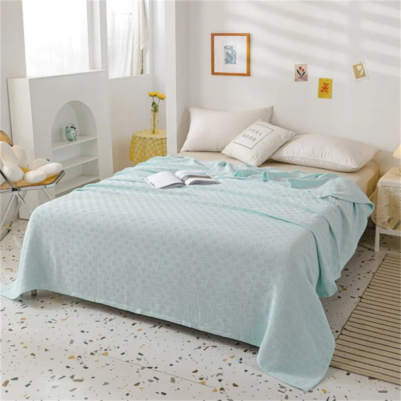 Soft Cozy 100% Cotton Throw Blanket Wide 100cm/150cm/180cm/200cm Plain Knitted Sofa Bed Cover Bedspreads Home Decor Thin Blanket