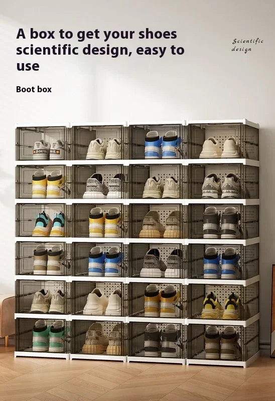 Dustproof 6 Layers Foldable Shoes Box Stackable Transparent Thickened Plastic Bins Sneaker Shoe Organizer Cabinet Organizers