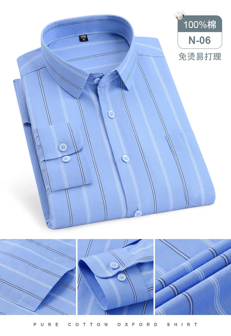 Oversize Long Sleeve Casual Shirts For Man 11XL For 150KGS 100% Cotton Oxford Plaid Business Blouse Daily Top Clothing New Style