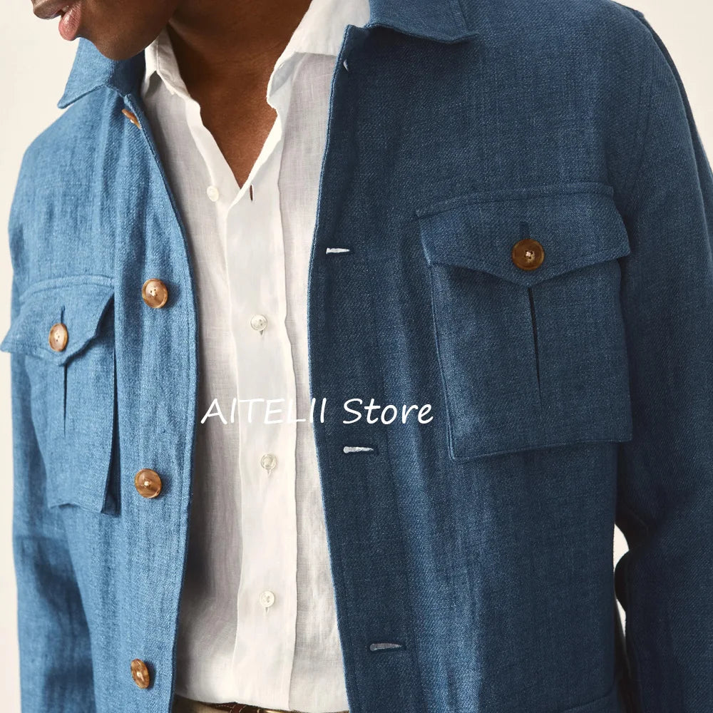 Suit Jackets Linen Elegant Sack of Man Men's Jacket Blazers for Man Lapel Suits Single-breasted Casual Clothes Four Pockets