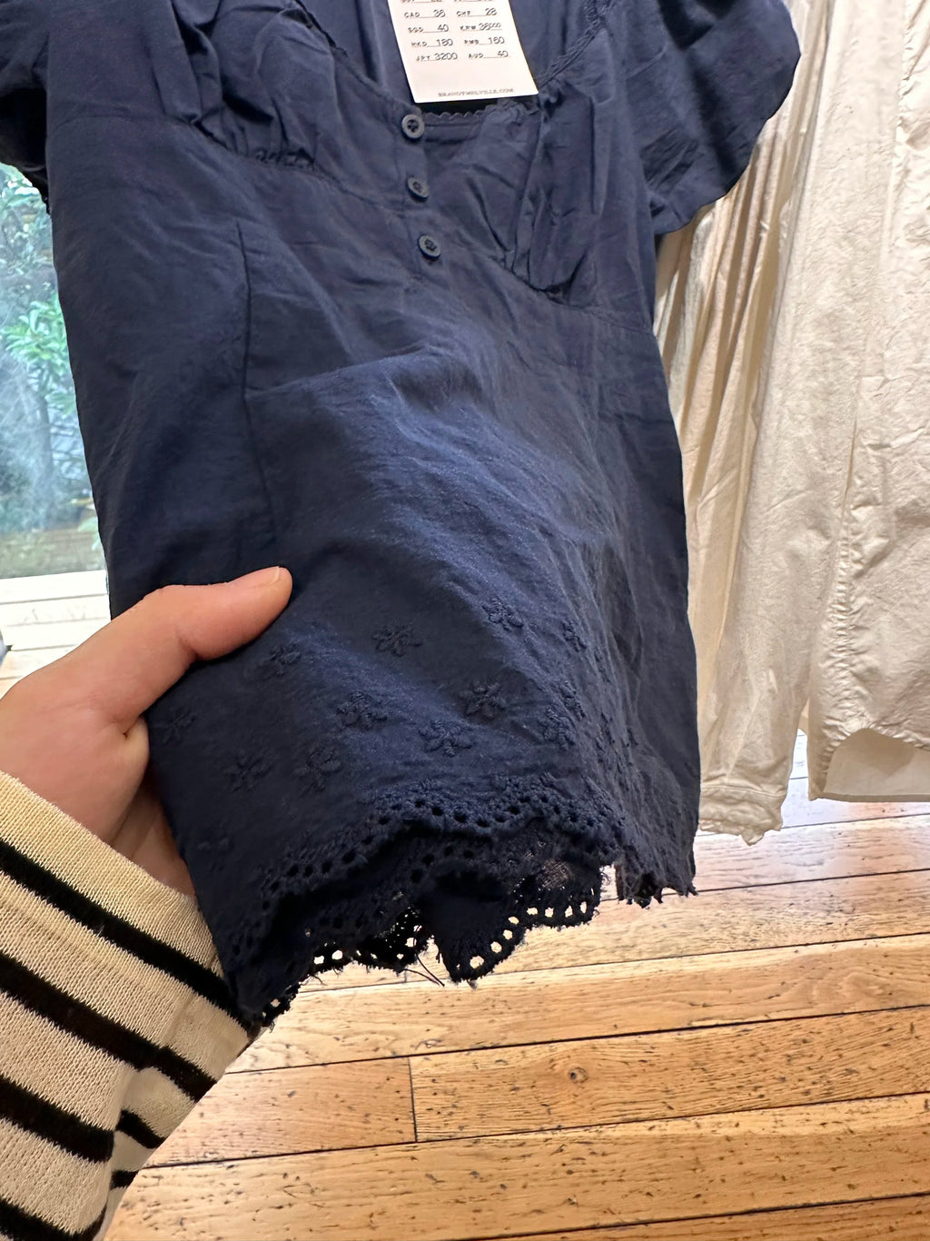 Lace Trim Embroidery Navy T-shirt Women Three Buttons Folds Square Collar Puff Sleeve T-shirt Summer Sweet Casual Vintage Blouse