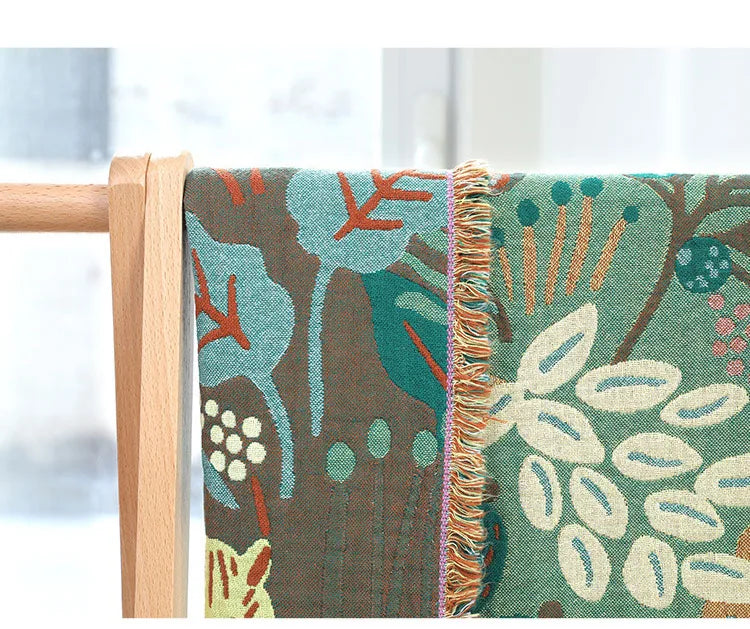 Nordic Throw Blanket Forest Animal Cartoon Sofa Towel Cotton Gauze Towel Quilt Air Conditioner Blanket 150X200cm Soft Bedspread