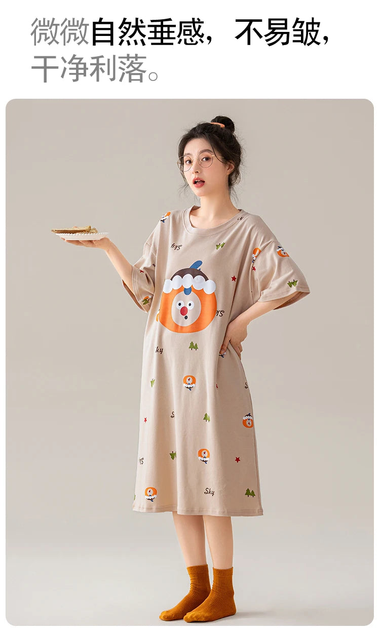 100% COTTON! SUKAE Summer New Women Lovely Sleepshirt Fashion Nightgowns Leisure Dress Casual Nightdress Short Sleeves Nightgown