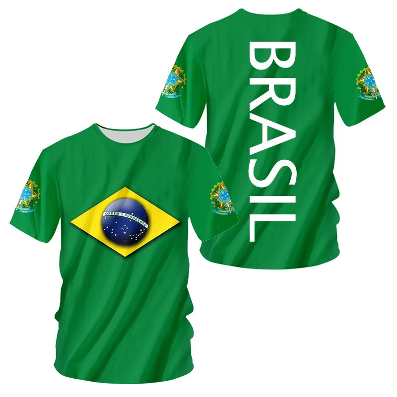 Brazilian Men's T Shirt O Neck Short Sleeve Fashion Brazil Fiag Print Streetwear Oversized Loose Camisa Brasil Male Clothing