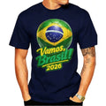 Go Brazil 2026 T-shirt with Brazilian Flag Graphic Football Gift for National Team Fans for Men Casual Soft Cotton T-Shirts