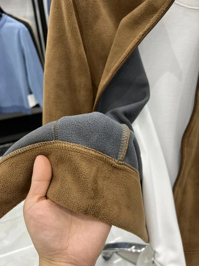 Luxury brand men's jacket winter thick plush warm pockets new coat fashion classic Paul embroidery zipper stand up collar top