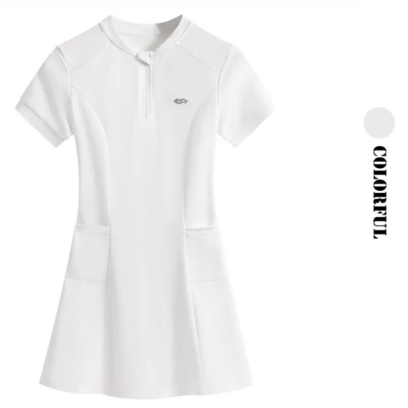 DRUR Elegant Tennis Dress Women Summer Lightweight Quick Dry Sports Dress Back Hollow Out Golf Wear Yoga Clothing Sportswear New