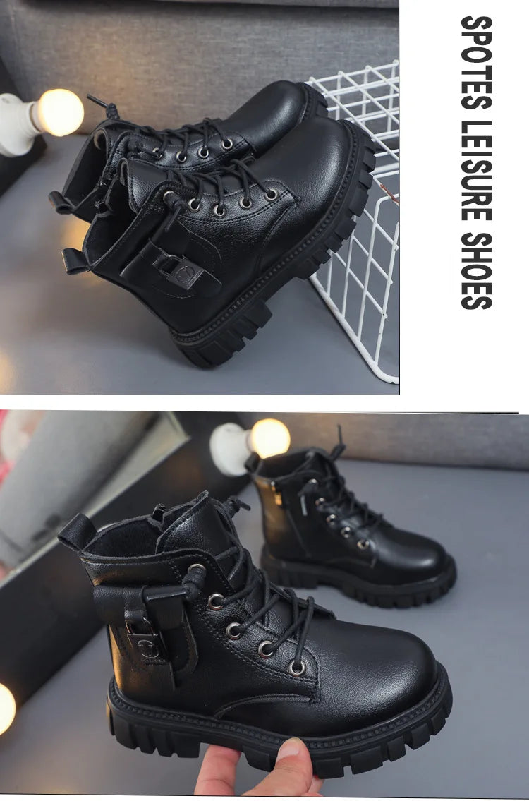 Autumn and Winter Girls Ankle Boots Fashion Non-slip Boys PU Leather Short Boots Children Korea Boots Fall Toddler Girl Boots