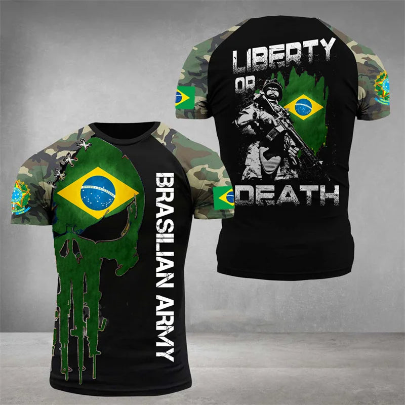 Brazil Flag Men's T-Shirt 3D Print Brazilian T Shirt Summer Oversized Jersey Camo Veterans Short Sleeve Sports Tactical Tee Tops