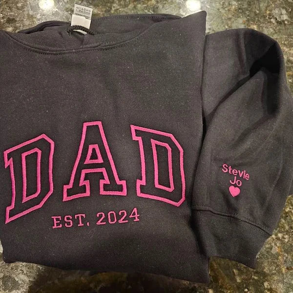 Custom Embroidered Sweatshirt, Name On Sleeve With Heart, Grandpa Shirt With Date, Daddy Est Year Shirt, Gift For New Dad