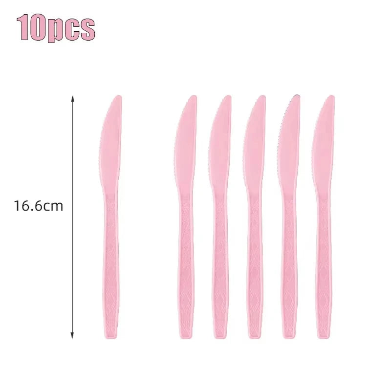 Pink Party Supplies Dinnerware Disposable Set Napkin Cup Plate Knife Fork SpoonTablecloth for Baby Shower Wedding Birthday Party