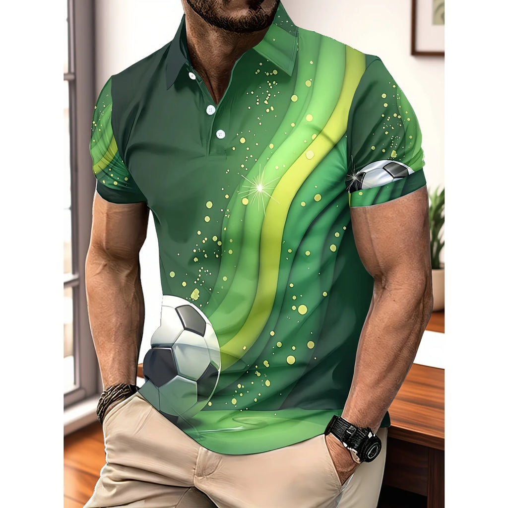 Brazil Themed Men's Polo Shirt with Green and Yellow Gradient Football Print Short Sleeved Summer Fan Sports Top