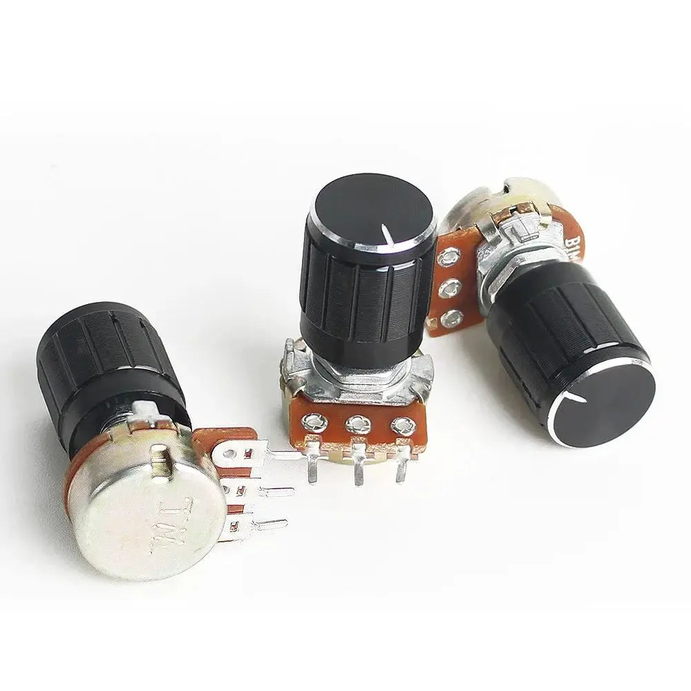 5 Set WH148 Linear Taper Rotary Potentiometer Resistor 15mm 3pin 1K 2K 5K 10K 20K 50K 100K 250K 1M with Black Aluminum Knob Kit