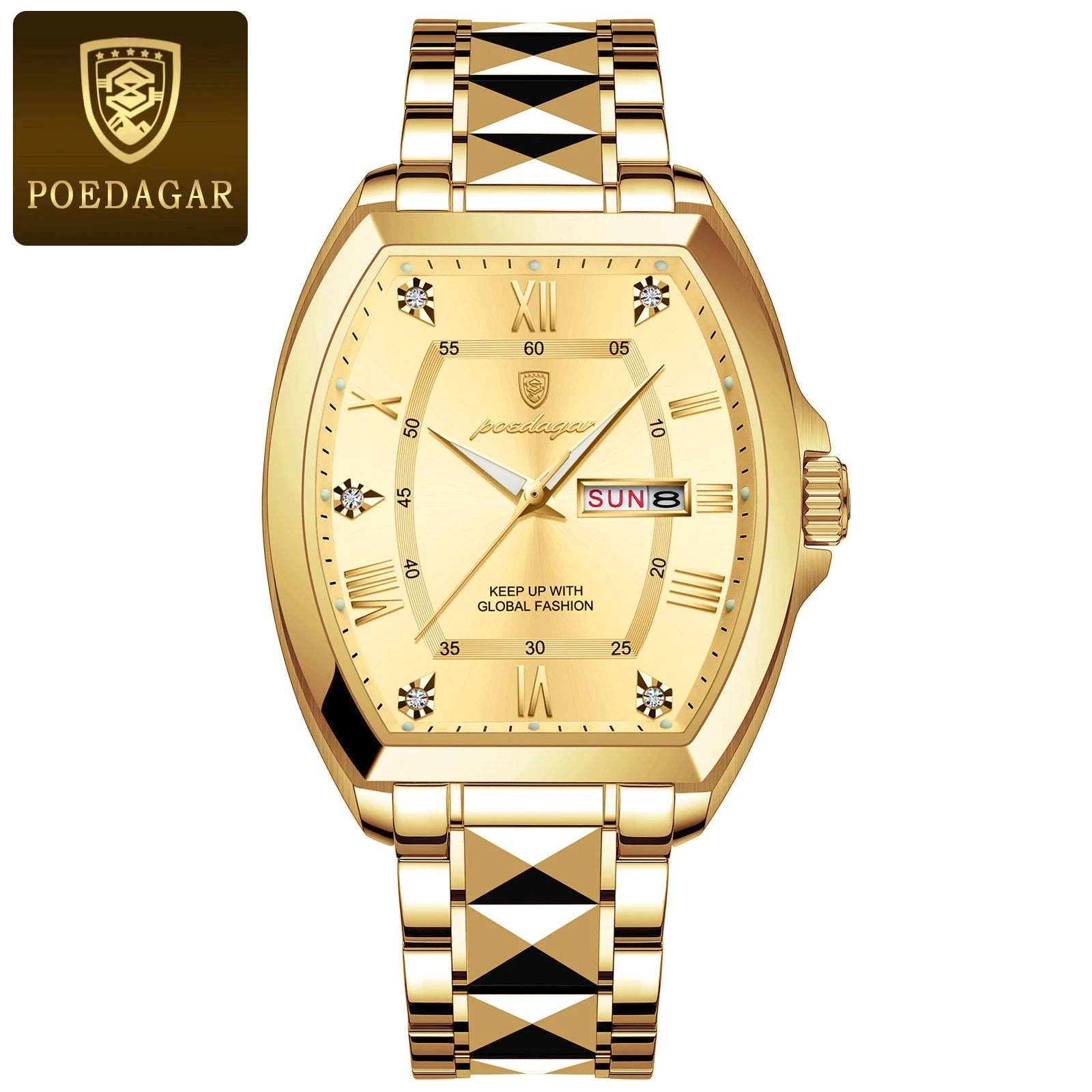 POEDAGAR Luxury Tonneau Men Watch Luminous Waterproof Date Week Man Watch Stainless Steel Fashion Original Men's Quartz Watches