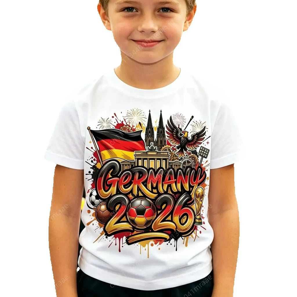 Kids Germany 2026 T-shirt German Flag Print Soccer Jersey Casual Breathable Short Sleeve Unisex Cotton Tee Football Fans Gift