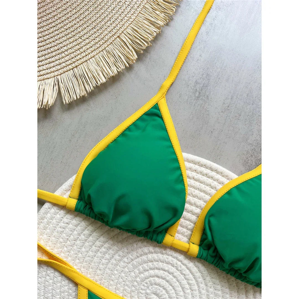 Women's Brazilian Flag Bikini Set - Two-Piece G-String Thong Swimwear, Sexy Female Bather Swimsuit for Beach Vacation, Pool Part