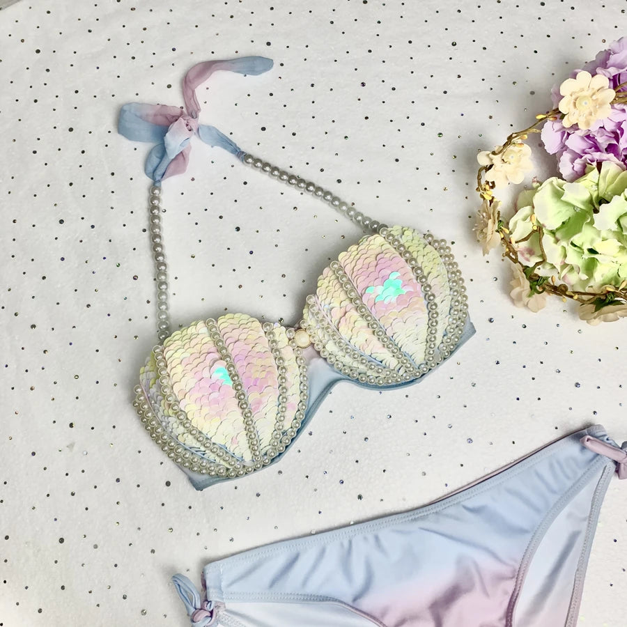 RM Mermaid Sequin Corset Bikini Swimsuit Free Diving Performance Oceanarium Electro Festival Bra Bar Cos Costumes