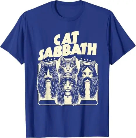 Cat Sabbath Funny Cat Dad T-Shirt Rock Music Streetwear Clothes Humor Kitty Band Y2k Saying Tee Rap Hip Hop Short Sleeve Blouses