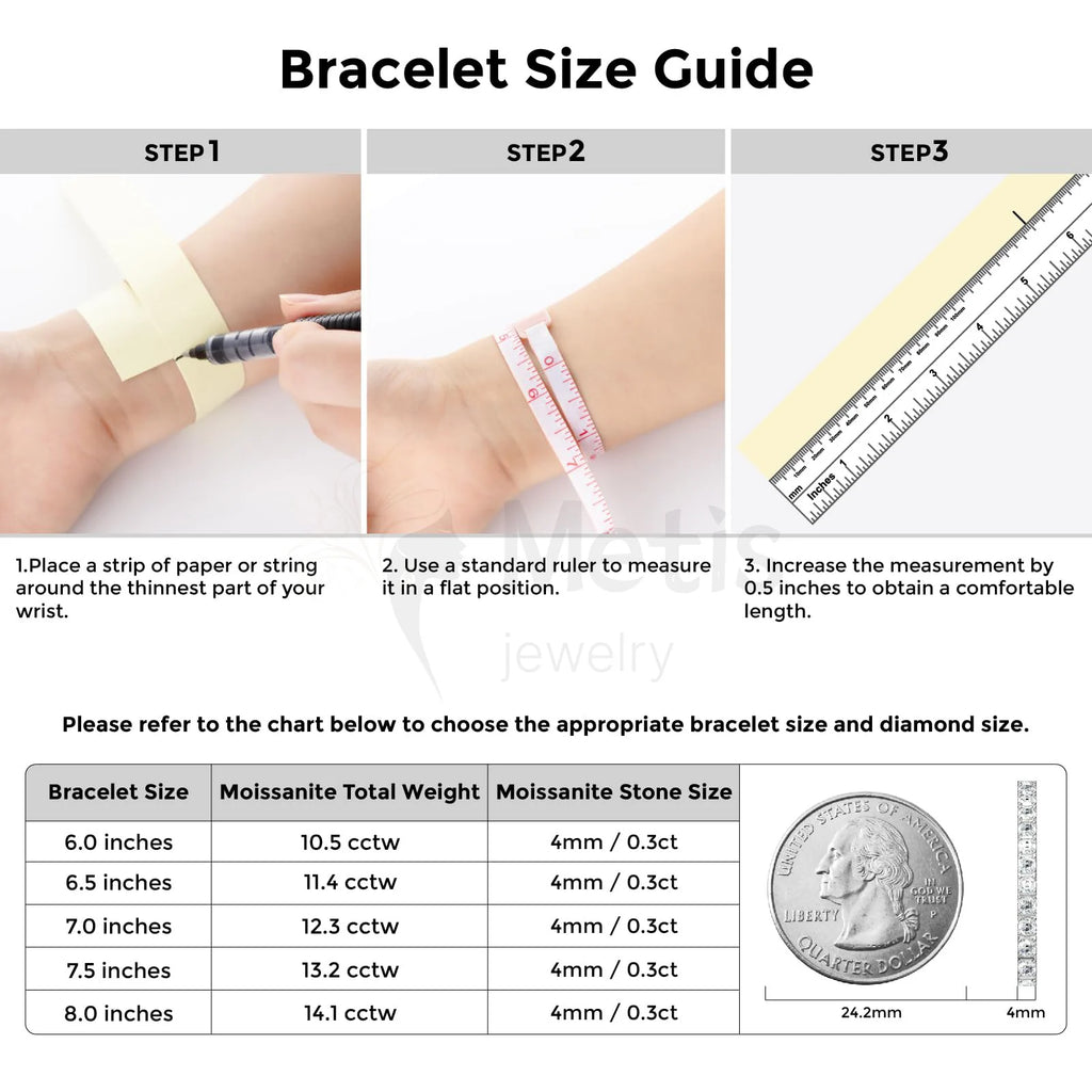 Moissanite Tennis Bracelet for Women 18K White Gold Plated Silver 3mm D Color VVS1 Wedding Party Jewelry Bracelets for Women Man