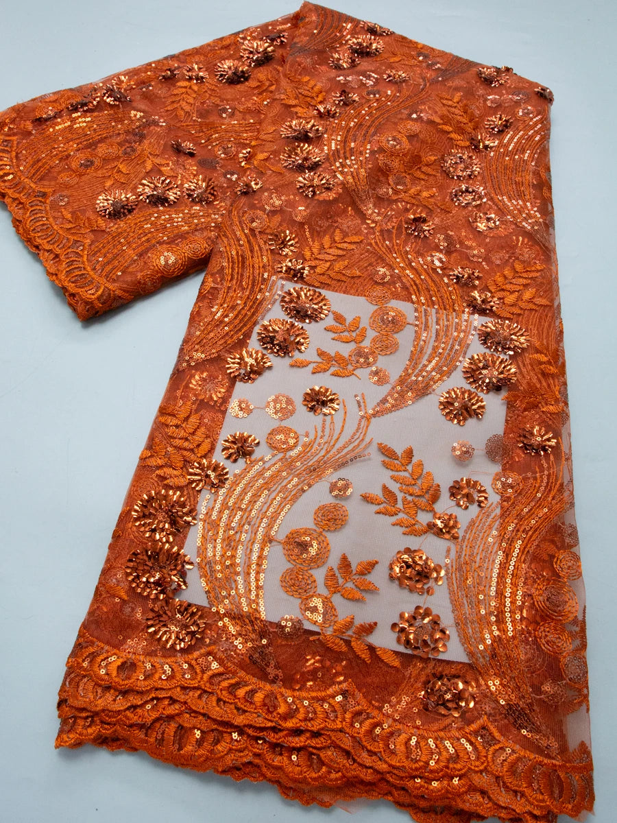 African French Mesh Lace Beads Fabric Luxury Nigerian Net Lace with Sequins Wedding Dresses For Women High Quality,5yards TY4771