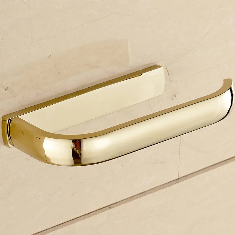 Luxury Shower Bathroom Accessories Set, Towel Ring, Paper Holder, Coat Hook, Toilet Brush, Polished Gold, Bath Hardware