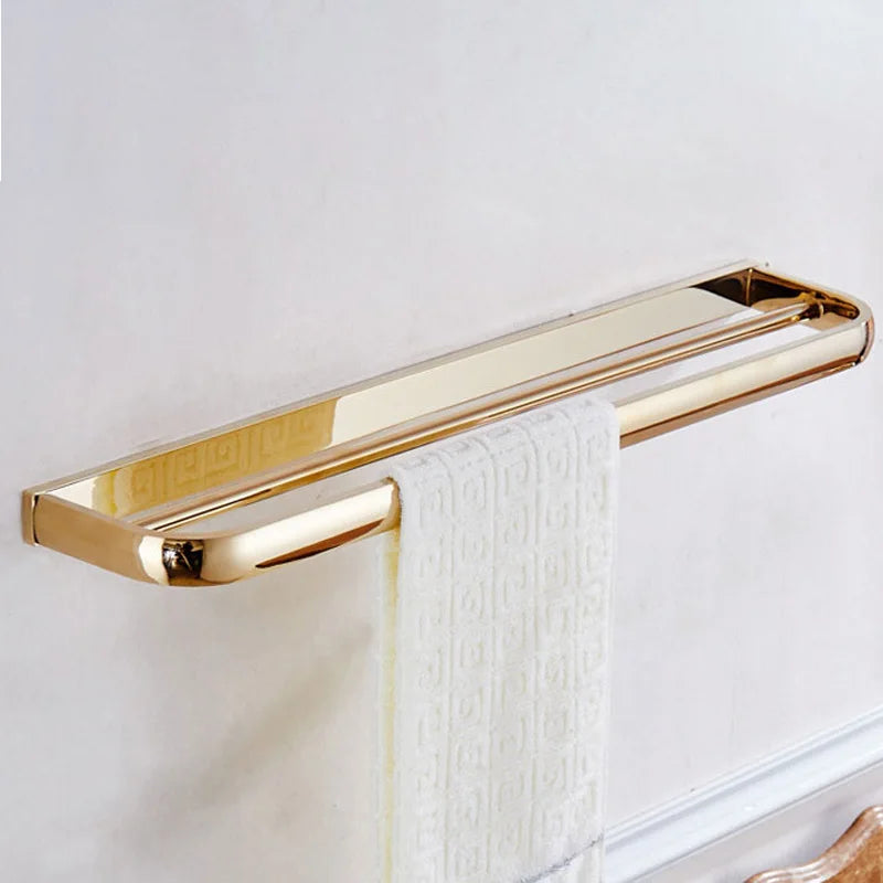 Luxury Shower Bathroom Accessories Set, Towel Ring, Paper Holder, Coat Hook, Toilet Brush, Polished Gold, Bath Hardware